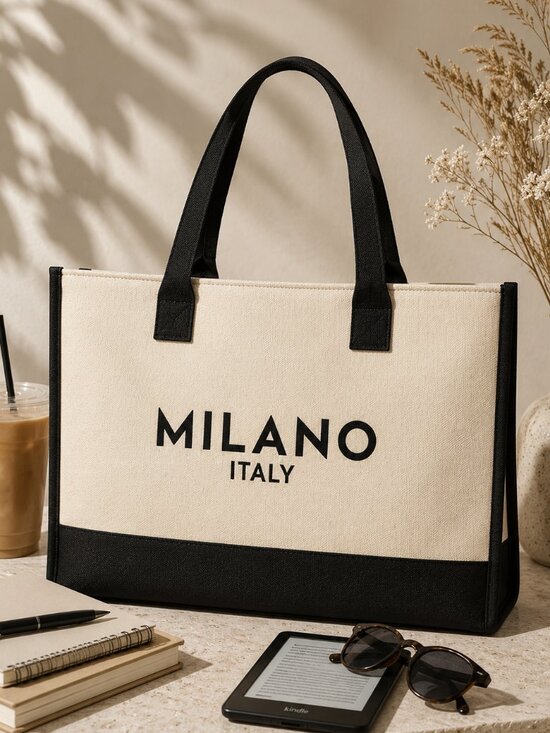 Handbags - Milano Italy Print Canvas Tote Bag Large Capacity Shoulder Bag